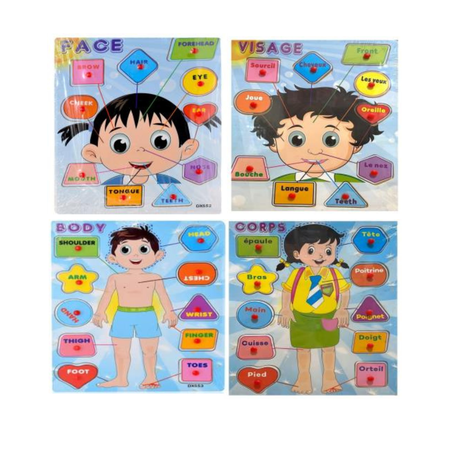 Puzzle visage et corps fille/Garcon en francais et anglais