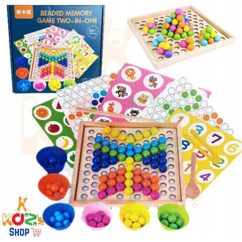 Plateau Montessori à perles et jeu de memoire 2 en 1