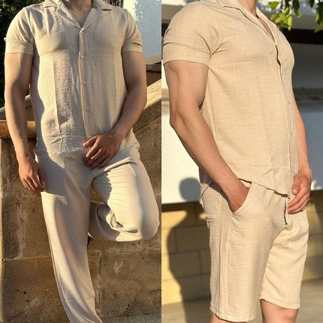 ENSEMBLE LE LIN 3 PCS ( chemise + pantalon + short )