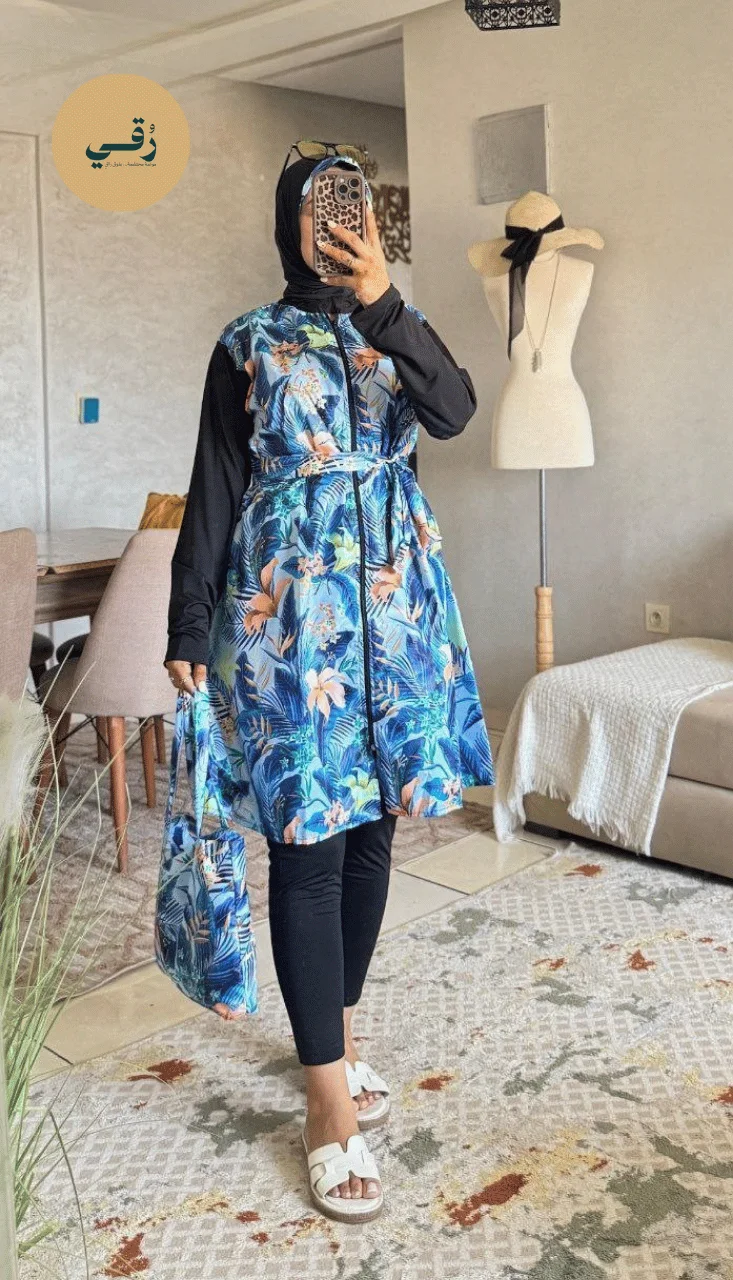 Burkini Imprimé Floral 4 Pièces avec Sac — Roqay Clothes