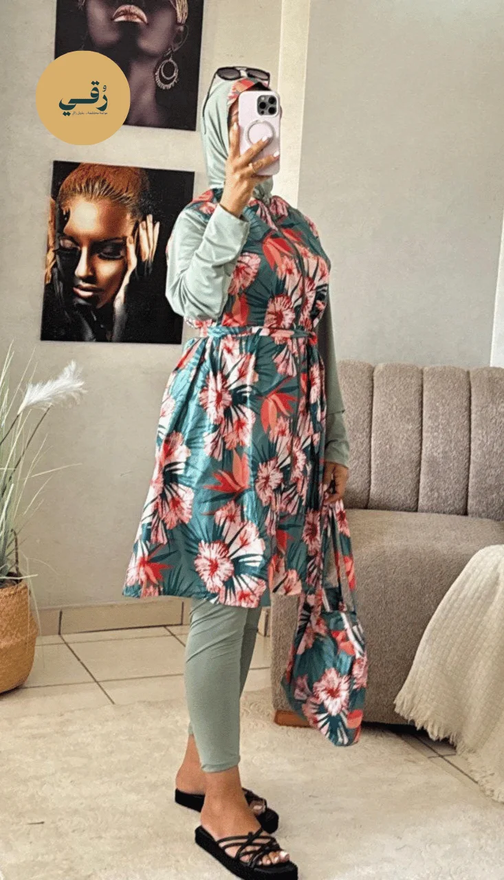 Burkini Imprimé Floral 4 Pièces avec Sac — Roqay Clothes