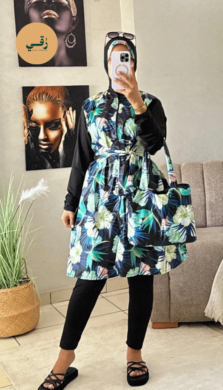 Burkini Imprimé Floral 4 Pièces avec Sac — Roqay Clothes
