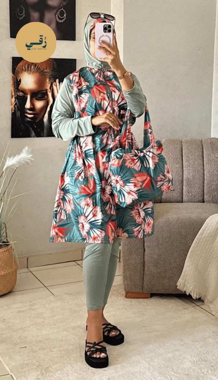 Burkini Imprimé Floral 4 Pièces avec Sac — Roqay Clothes