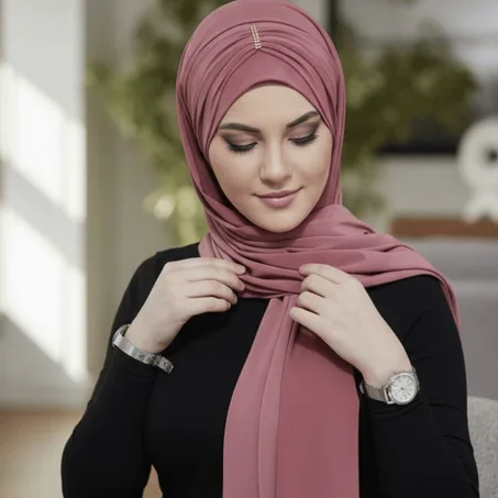 حجاب نسائي راقي  بتفصيلة ذهبية