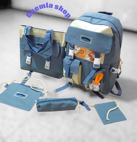 طقم حقائب مدرسية (5 قطع) – عملي وأنيق بألوان كيوت (مودال3)