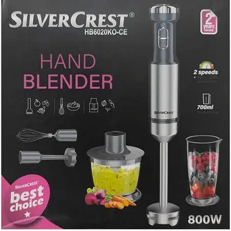 SilverCrest Bras Mixeur Multifonction 4En1- 500W-Noir-Blanc-Inox