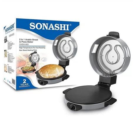 سوناشي ماكينة تحضير البيتزا والخبز العربي 2 في 1، لون أبيض