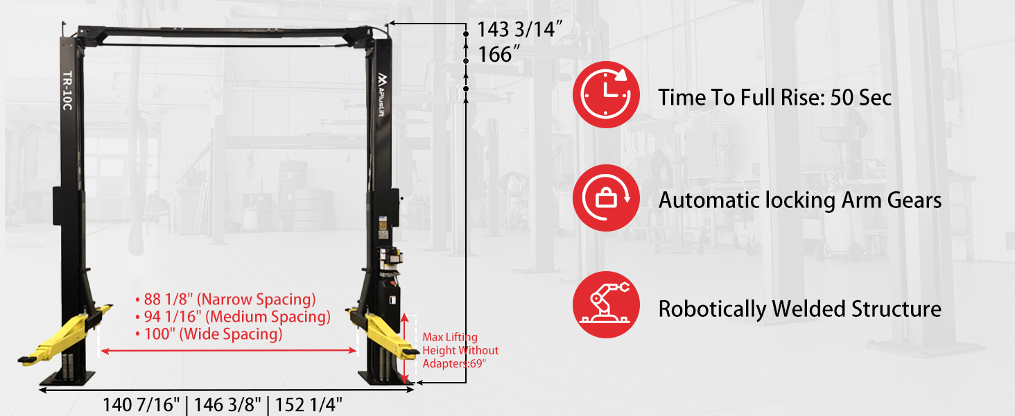 APlusLift Falcon TR-10C ALI Certified 10,000LB 2-Post Over Head Car Lift