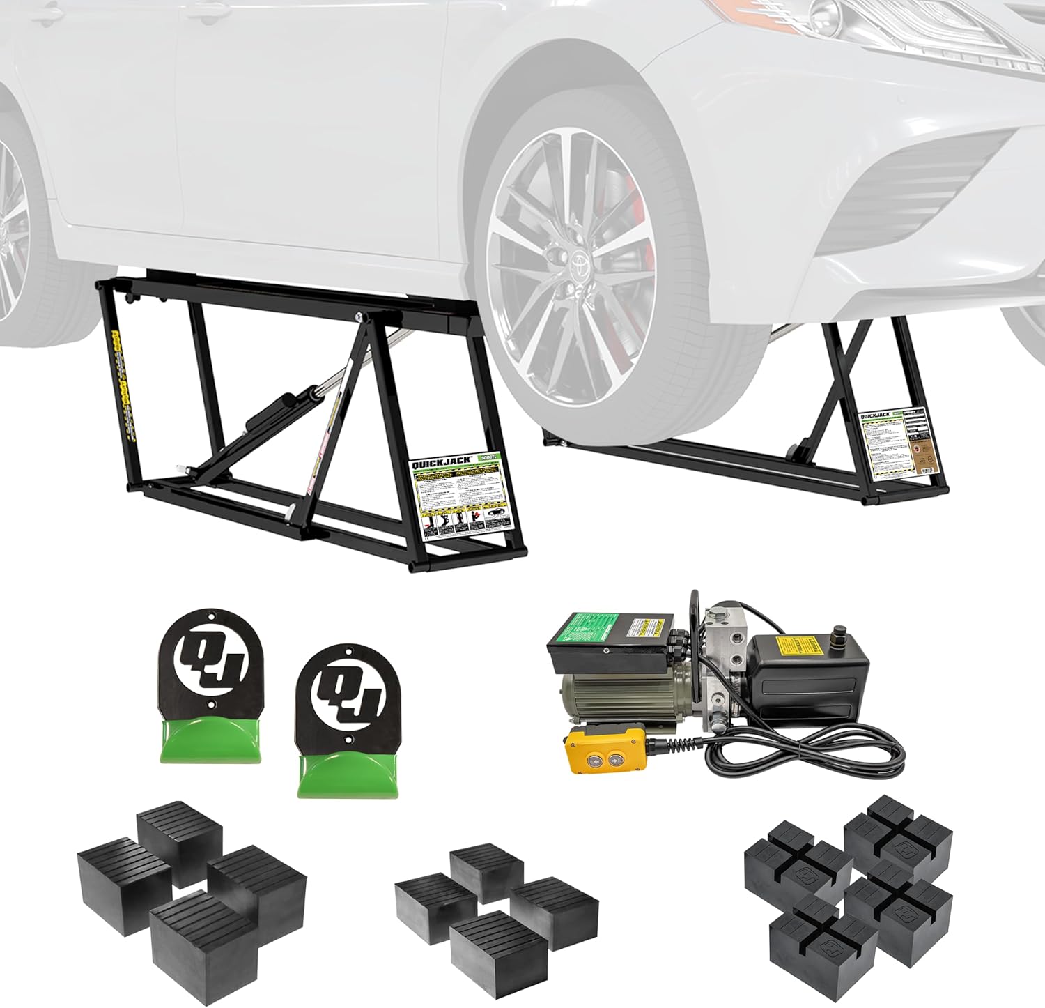 QuickJack 5000TL Bundle – 5,000LB Portable Car Lift with 110V Power Unit, Wall Hangers, and Pinch Weld Blocks