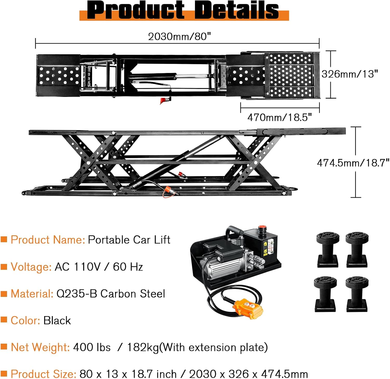 Albott Portable Car Lift 7000 LBS Quick Jack with a Maximum Height of 28"