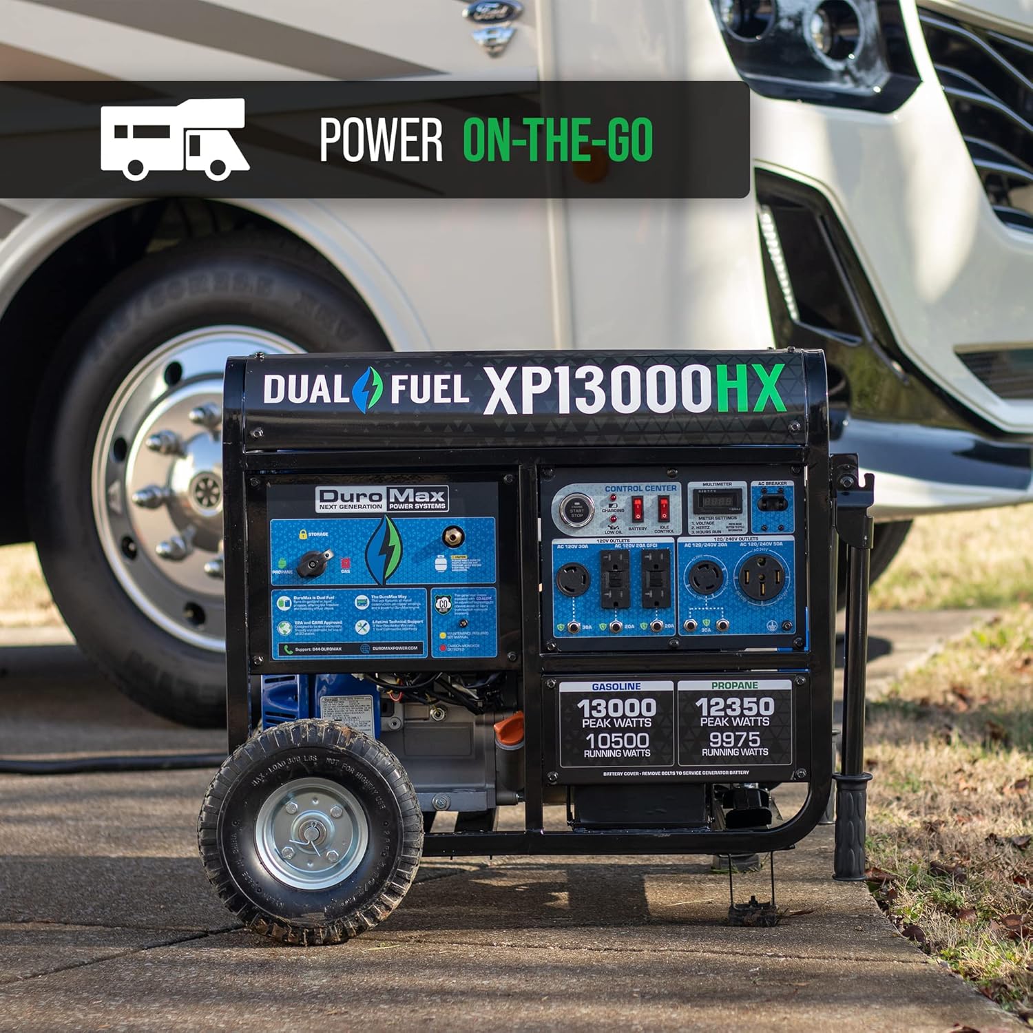 DuroMax XP13000HX Dual Fuel Portable Generator - 13000 Watt Gas or Propane Powered - Electric Start w/ CO Alert, 50 State Approved