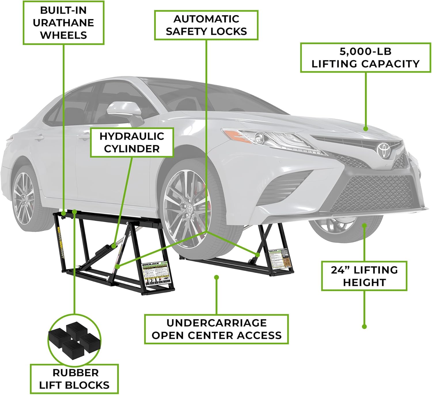 QuickJack 5000TL Bundle – 5,000LB Portable Car Lift with 110V Power Unit, Wall Hangers, and Pinch Weld Blocks