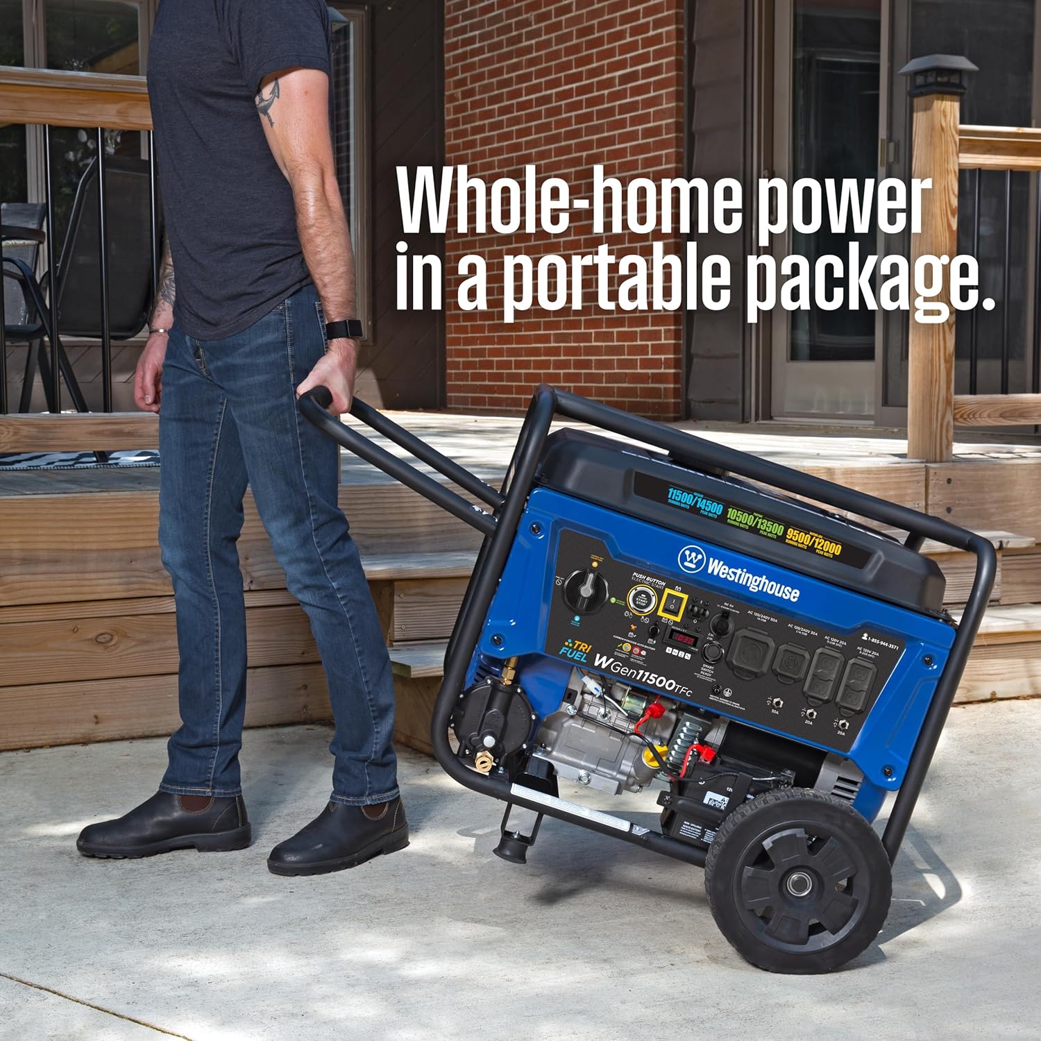 Westinghouse Outdoor Power Equipment 14500 Peak Watt Tri-Fuel Home Backup Portable Generator, Remote Electric Start, Transfer Switch Ready, Gas, Propane, and Natural Gas Powered