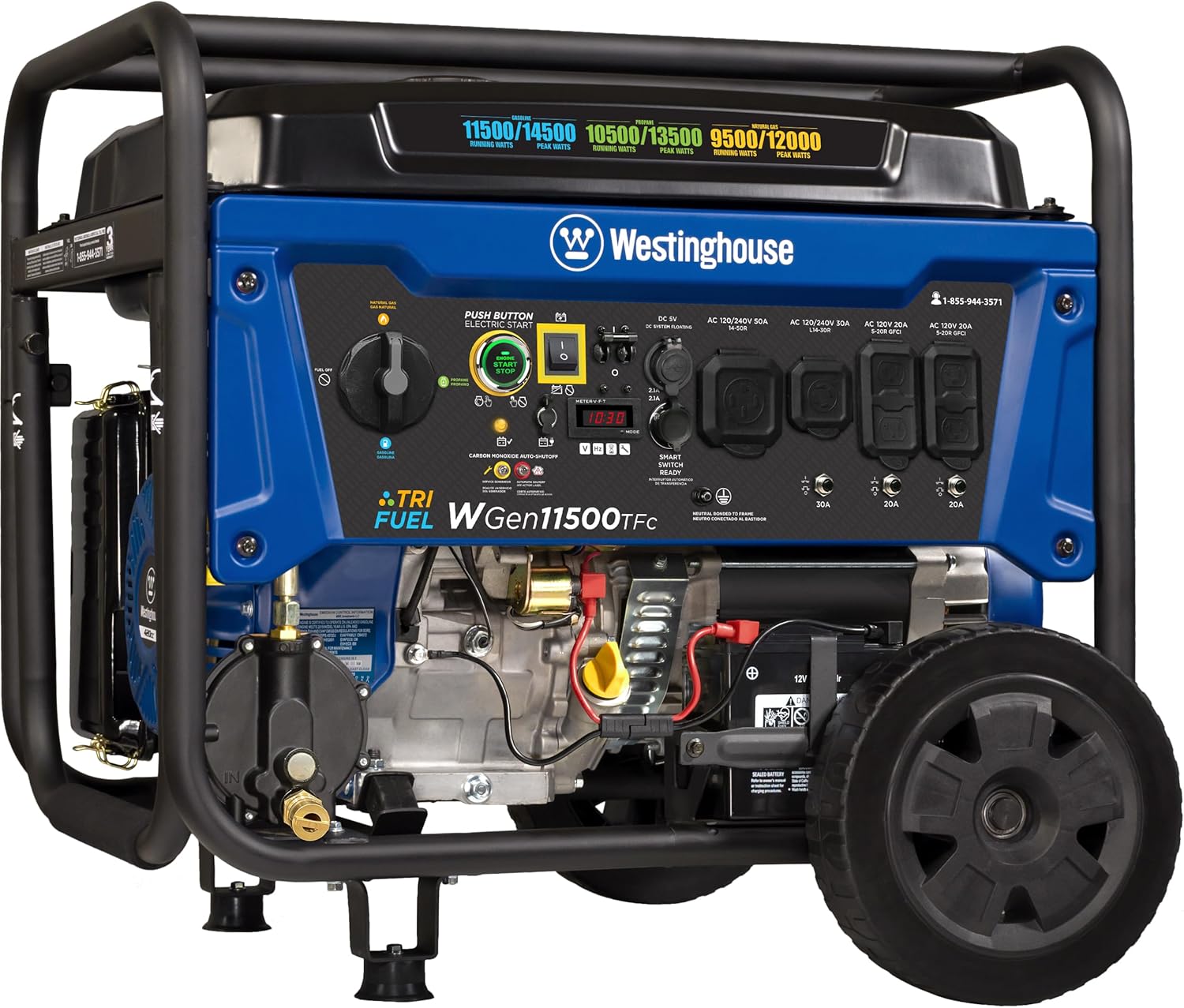 Westinghouse Outdoor Power Equipment 14500 Peak Watt Tri-Fuel Home Backup Portable Generator, Remote Electric Start, Transfer Switch Ready, Gas, Propane, and Natural Gas Powered