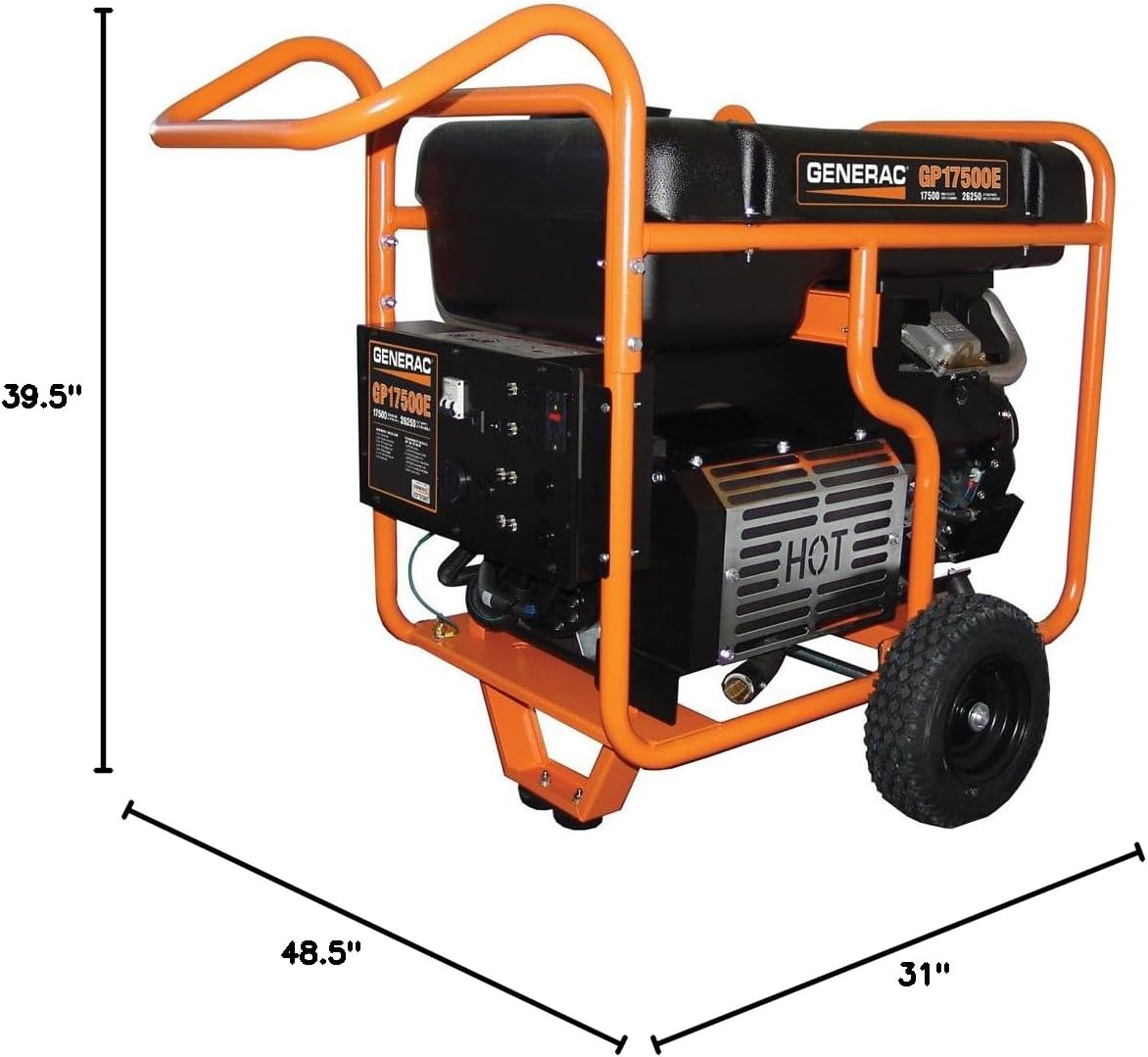 Generac 5735 GP17500E 17500-Watt Gas-Powered Portable Generator - Electric Start for Convenience - Durable Design and Reliable Power for Emergencies and Recreation