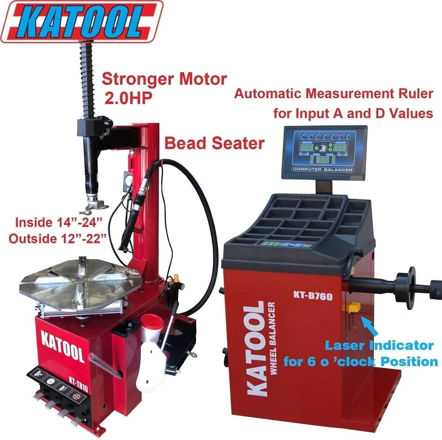 Katool Combo Tire Changer Machine 2.0HP with Bead Blaster Wheel Balancer Machine Tire Machine (KT-T810) + (KT-B760)