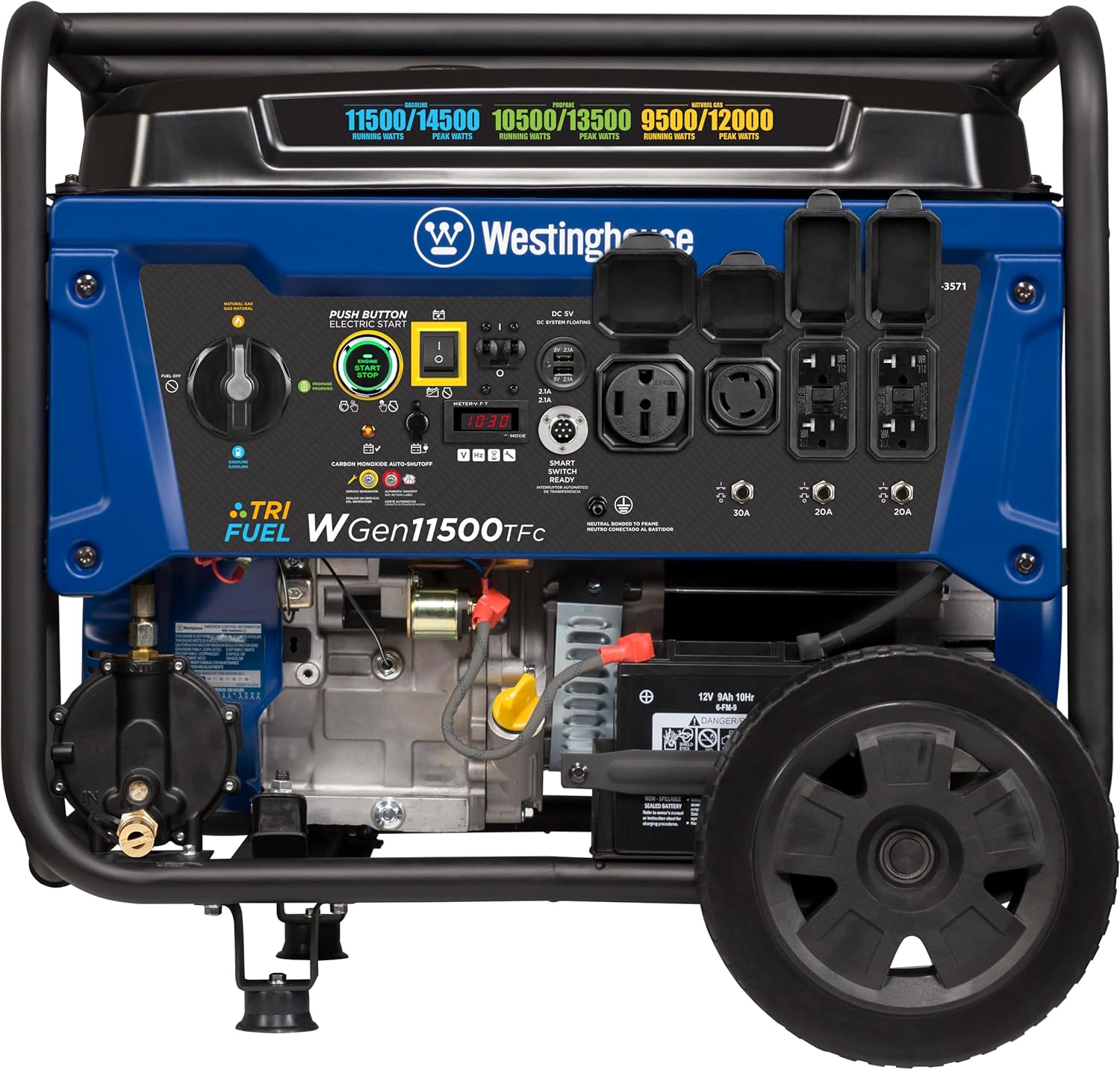 Westinghouse Outdoor Power Equipment 14500 Peak Watt Tri-Fuel Home Backup Portable Generator, Remote Electric Start, Transfer Switch Ready, Gas, Propane, and Natural Gas Powered