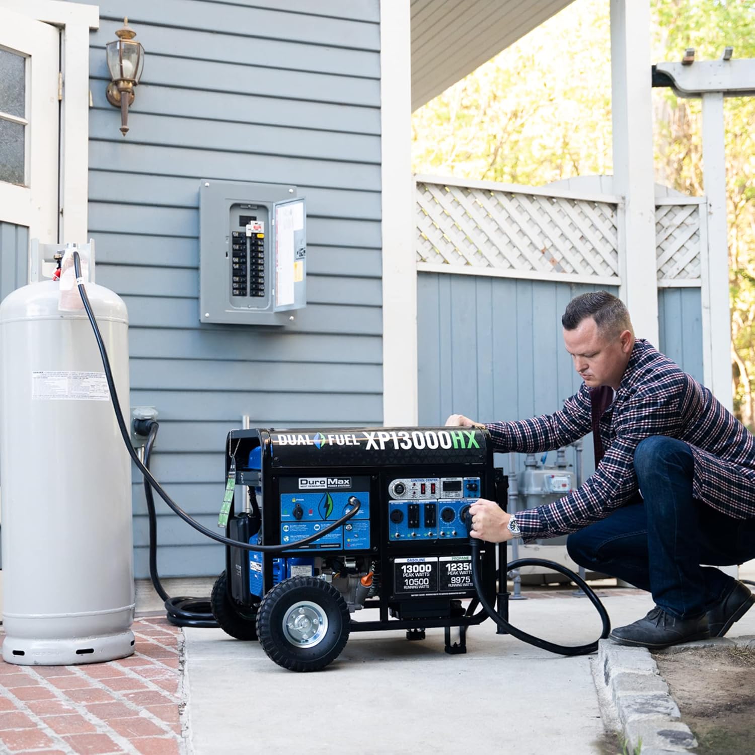 DuroMax XP13000HX Dual Fuel Portable Generator - 13000 Watt Gas or Propane Powered - Electric Start w/ CO Alert, 50 State Approved