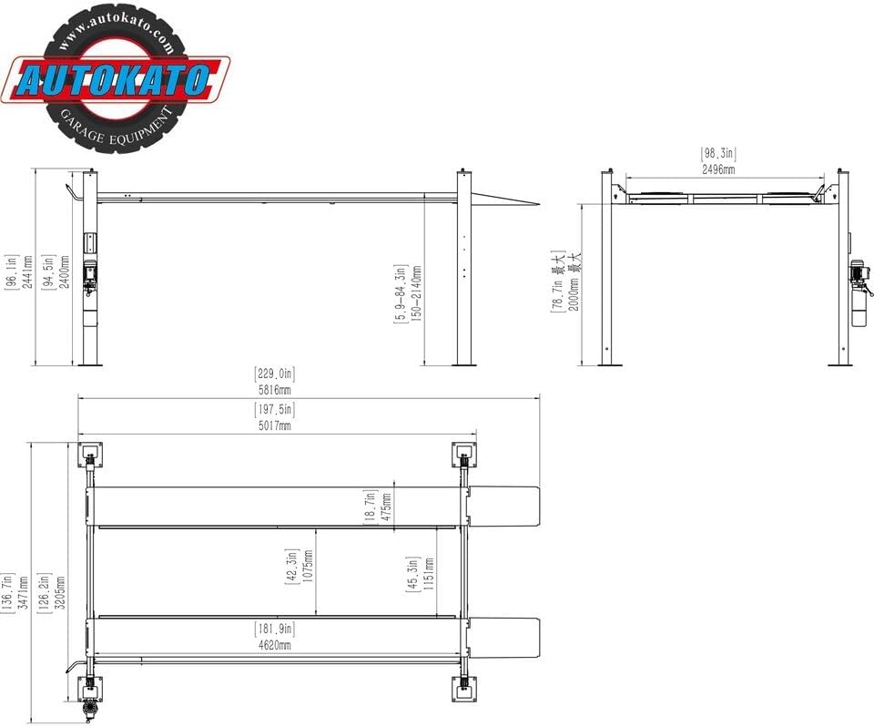 Katool 11000Lbs 4 Post Lift Max Lifting Height 84.5inch Four Post Parking Lift 4-Post Auto Lift Garage Lift Storage