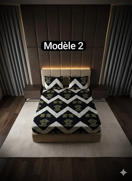 غطاء سرير فاخر – 3 قطع –قياس  160/200 بطبعات   ماركات عالمية جودة عالية ثوب خيط