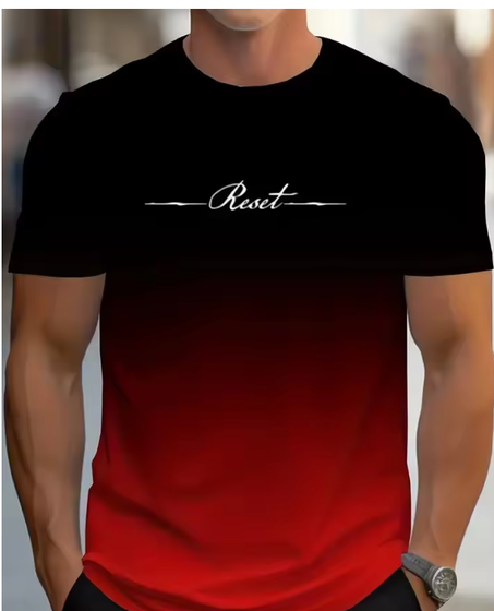 Men's Gradient Reset Letter 3D Printed T-shirt Summer