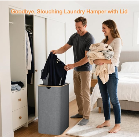 سلة الملابس بمكانين منفصلين مع غطاء خاص لكل قسم