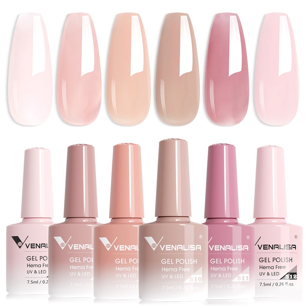 Jelly Translucent Gel Polish 6 Colors Set Hema Free