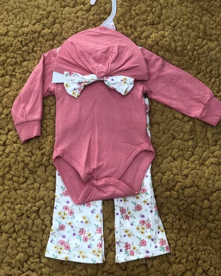 طقم بيبي بنات 3 قطع ستايل – بودي، سروال و باندانا
