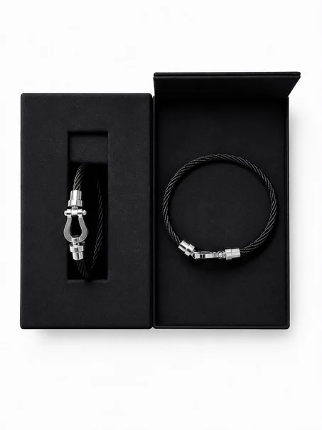 Bracelet Fred – Acier Inoxydable Noir (boucle argentée)