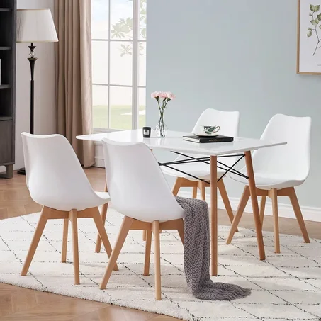 Set di 6 Sedie Moderne in Legno e Polipropilene – Stile Scandinavo, Design Ergonomico con Cuscino in Pelle