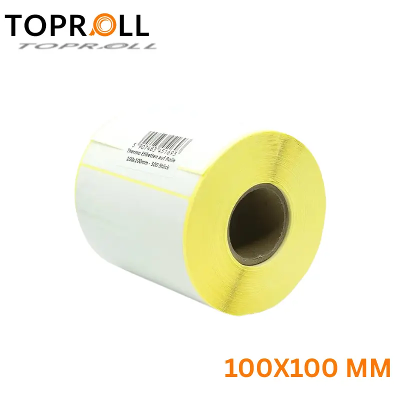 Rouleau de 500 étiquettes thermiques blanches 100 × 100 mm