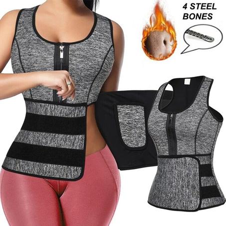 Women Sauna Neoprene Sweat Vest for Slimming Sweat Belt Fitenes Sports Tank Top-grey