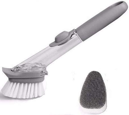 Liquid soap dispenser with dish brush + cleaning sponge