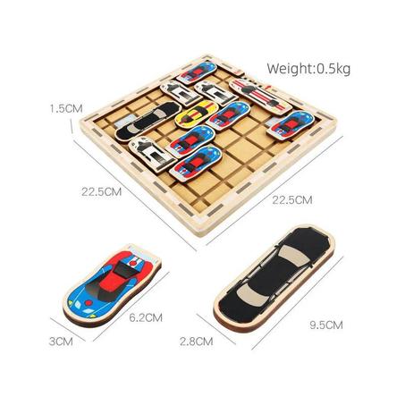 Wooden Sliding Block Puzzle, Klotski Cartoon Car Puzzle, Stem Toys Gift for Kids Boys