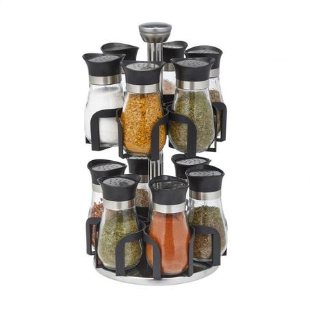 Set of 12 spice jars + rotating display stand seasoning salt pepper oil various