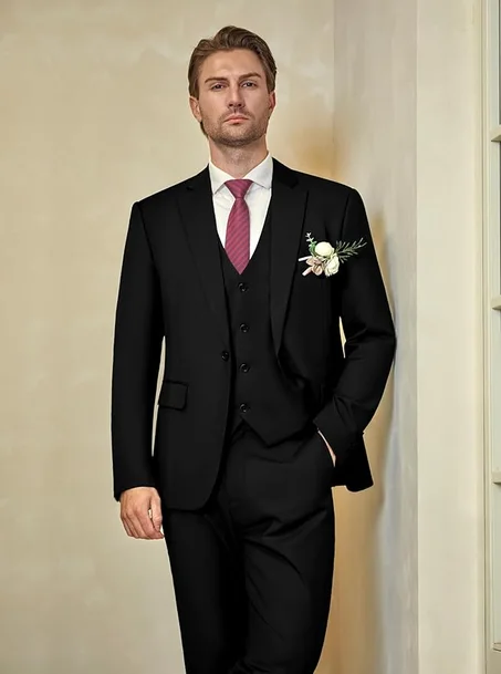 بدلة للرجال جميل جداً 3 قطع، فستان بليزر للعمل وحفلات الزفاف وسترة وسروال