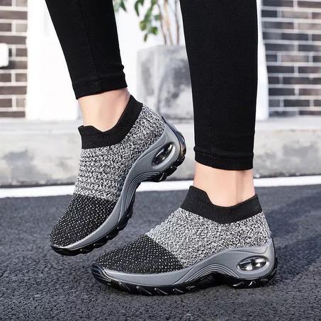 حذاء نسائي رفيع - رمادي و أسود