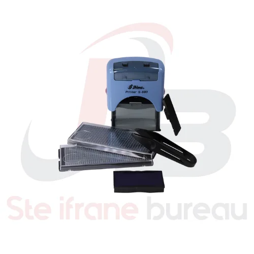 Shiny Printer S-883 | Tampon Auto-Encreur Bleu – Personnalisable jusqu’à 4 Lignes – Idéal Bureau & Professionnels