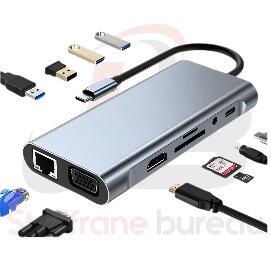 Station USB-C 11-en-1 MONDO Jaune & Noir | HDMI 4K, RJ45, USB 3.0, SD/TF & PD