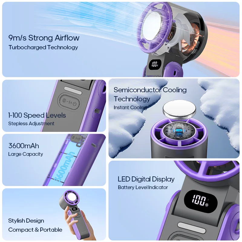 مروحة محمولة باليد مع مبرد ثلج