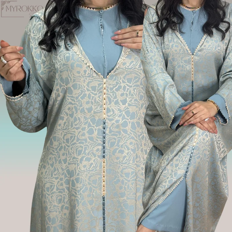 الجلابة المغربية من قطعتين في الازرق السماوي