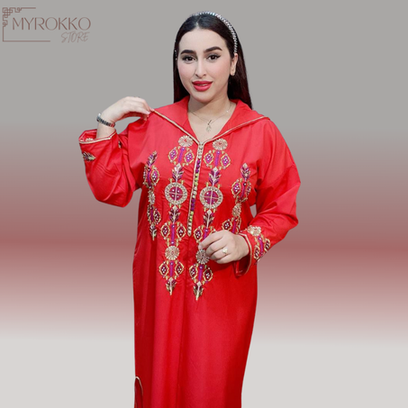 جلابة مخزنية كريپ بالتنبات والطرز الرباطي