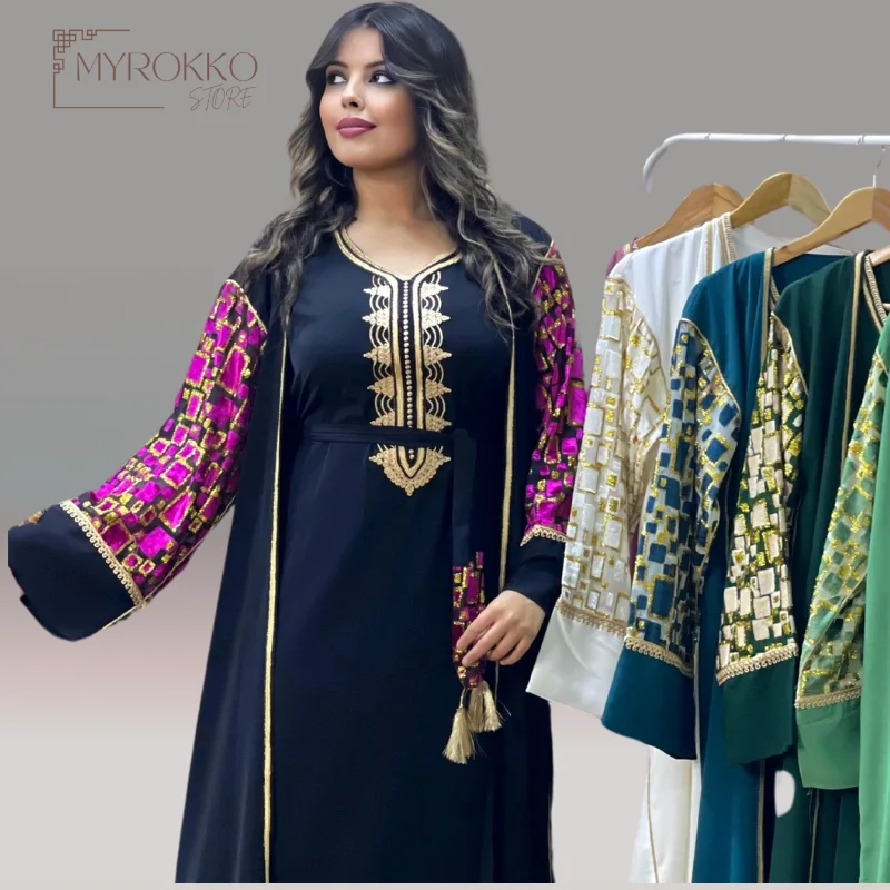 كيمونو 2 بياس ثوب كريب سامبل وكمام ثليجة حرة