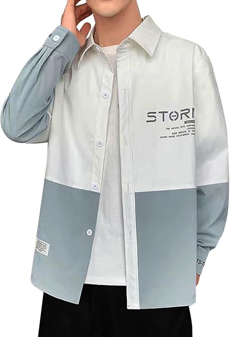 Printed Button Spliced Letter Shirts