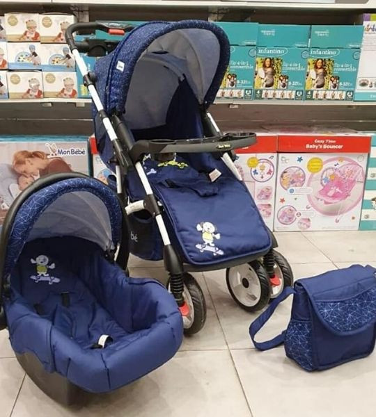 POUSSETTE RÉVERSIBLE + MAXI COSI + SAC A LANGER BEIGE – MON BÉBÉ