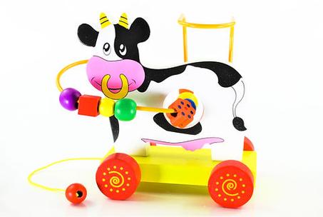 Vache labyrinthe de perles à tirer en bois