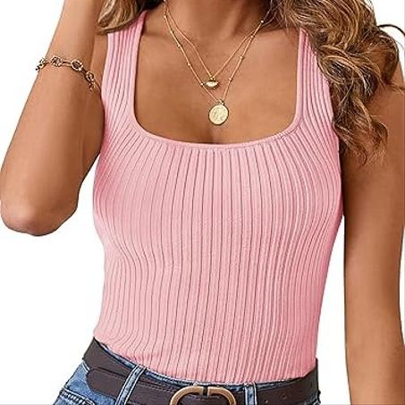 توب حريمي بدون أكمام من MEROKEETY لعام 2025 – قميص صيفي أساسي بحياكة مضلعة، بياقة مربعة وتصميم سترة خفيفة