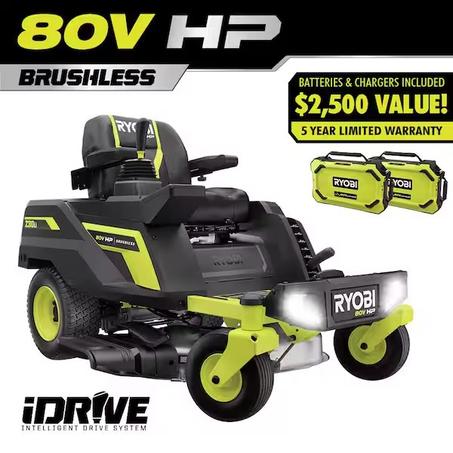 RYOBI 80V HP Brushless 30 in. Battery Electric Cordless Zero Turn Riding Mower with (2) 80V 10 Ah Batteries and Charger