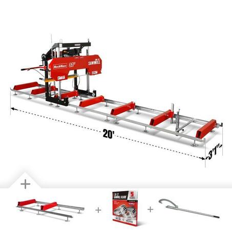 32" Portable Sawmill (5 x Blades Included), KOHLER CH440 429cc E-Start Gasoline Engine, 29" Board Width, 20' Track Length (13' Track Length + 6.6' Track Extension Included) , SM32