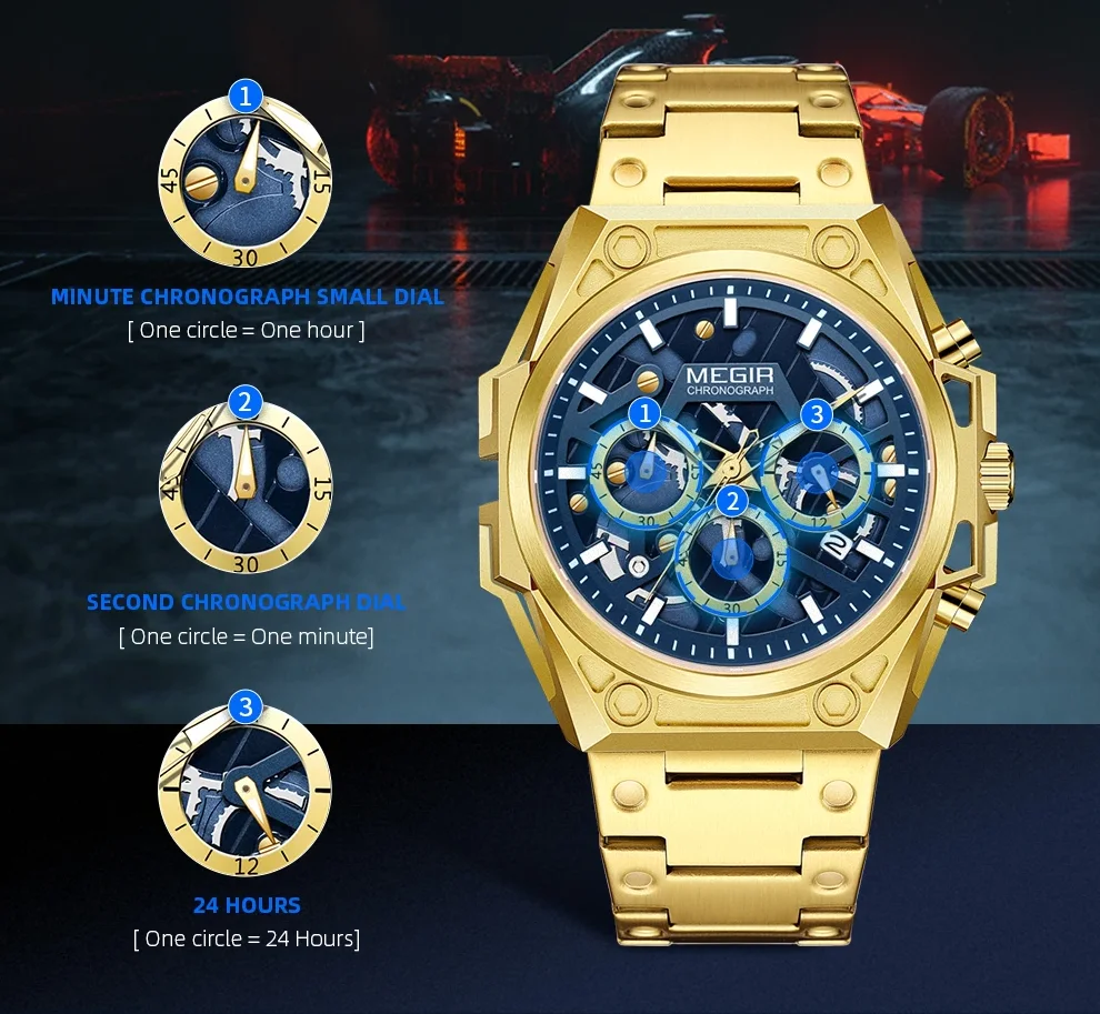 Montre Homme MEGIR 4220 – Chronographe Luxe en Acier Inoxydable | Étanche & Élégante